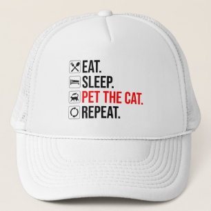 Ät. Sova. Kela med katten. Upprepa Keps