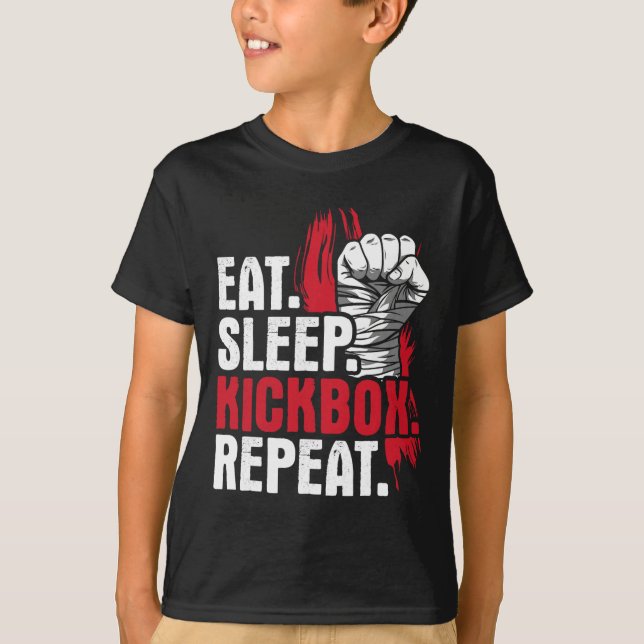 Ät Sova Kicksboxning Upprepa - Kickboxning Kampspo T Shirt (Framsida)