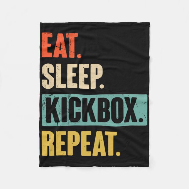 Ät Sova Kicksboxning Upprepa Retro Kickboxing Boxn Fleecefilt (Framsidan)