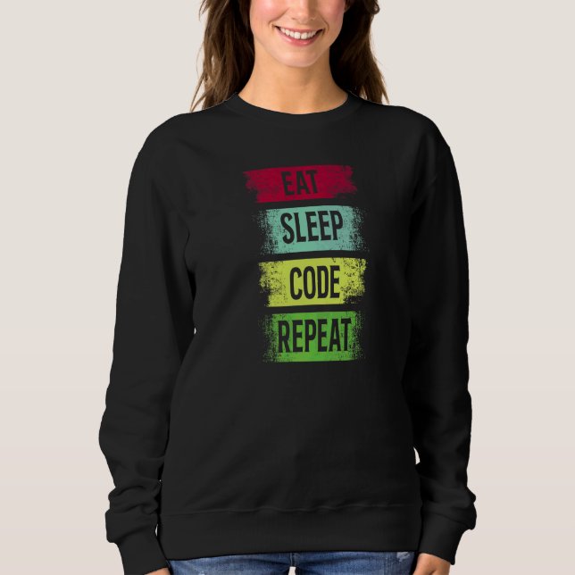 Ät Sova Kod Upprepa Kodning Kodare Programmerare T Shirt (Framsida)