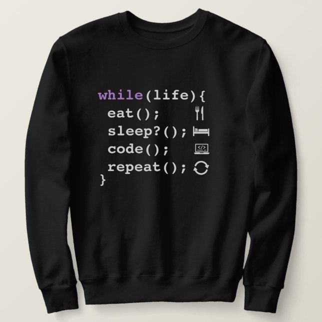 Ät Sova Kod Upprepa – Minimal Programmer Lång Ärmad Tröja (Design framsida)