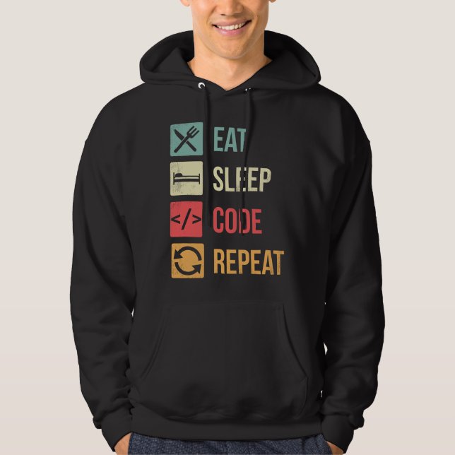 Ät Sova Kod Upprepa Rolig Kodning Programmerare Ap Hoodie (Framsida)