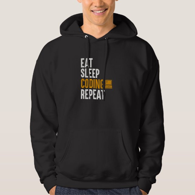 Ät Sova Kodning   Programmering Dator Binär Kod Hoodie (Framsida)