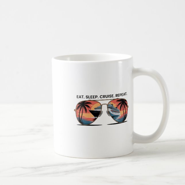 Ät Sova Kryssa Upprepa Semester Fartyg Hav Solnedg Kaffemugg (Höger)