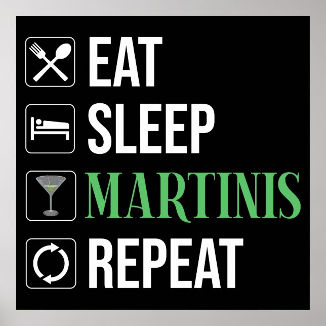 Ät. Sova. Martinis. Upprepa. Poster (Framsidan)