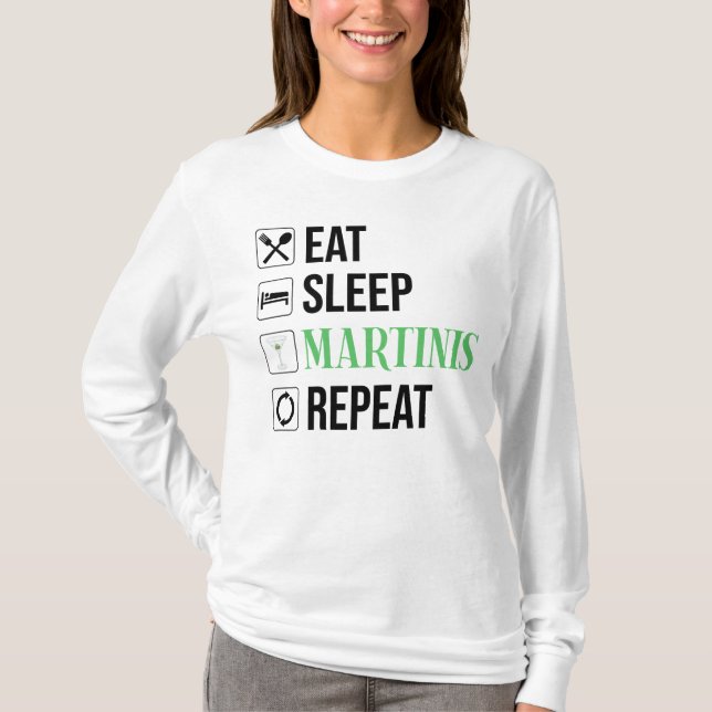 Ät. Sova. Martinis. Upprepa. T Shirt (Framsida)