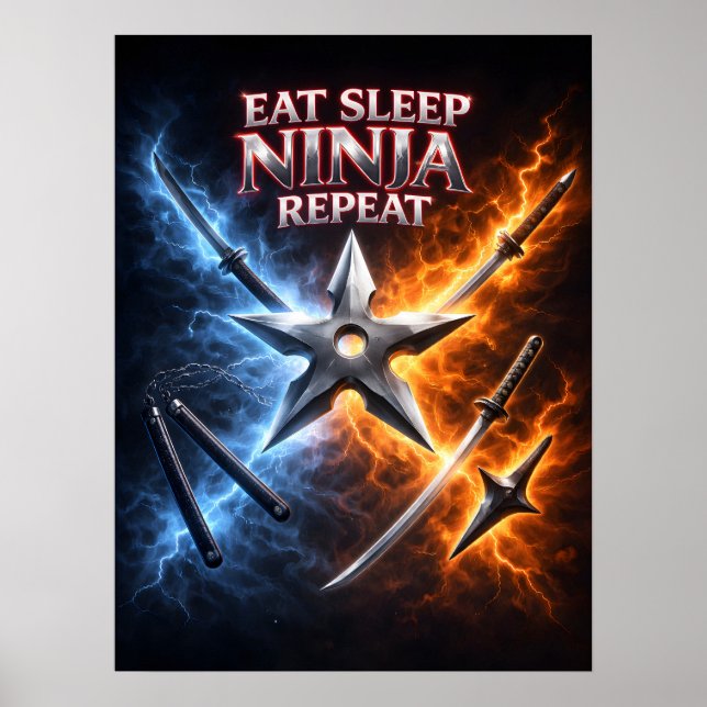 Ät Sova Ninja Flamma Poster (Framsidan)