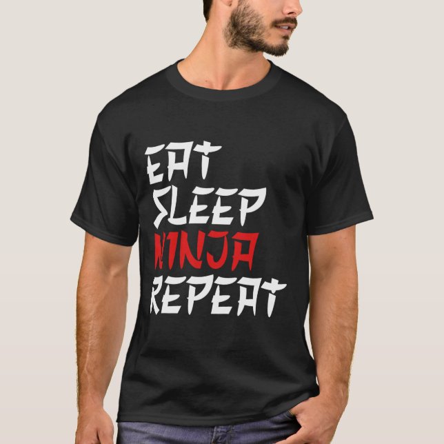 Ät Sova Ninja Upprepa Ninja Karate Ninja  T Shirt (Framsida)