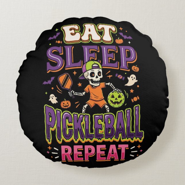 Ät Sova Pickleball Upprepa Pickleball Rund Kudde (Framsidan)