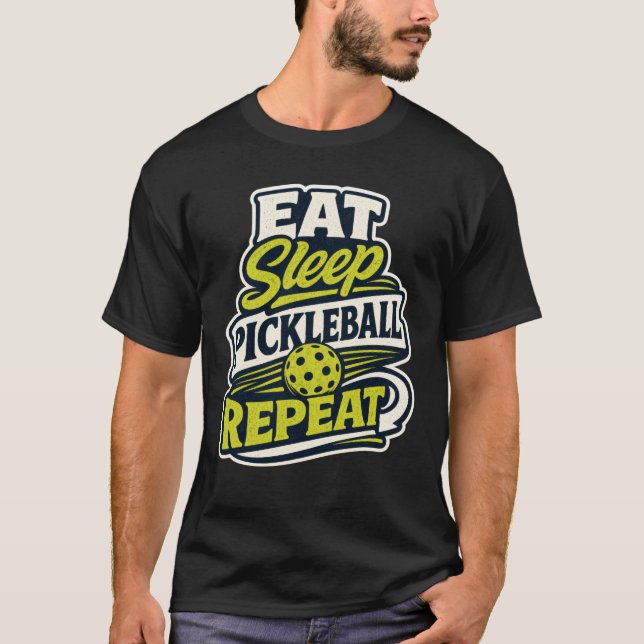 Ät Sova Pickleball Upprepa Retro T Shirt (Framsida)
