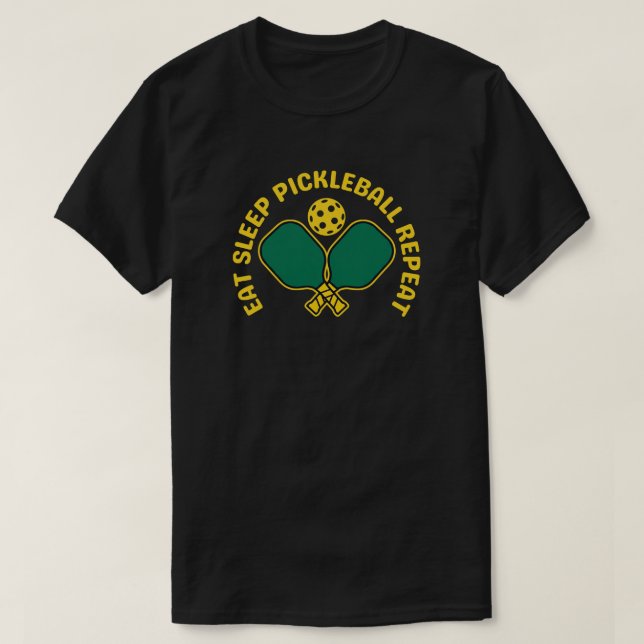 Ät Sova Pickleball Upprepa Svart Tee (Design framsida)