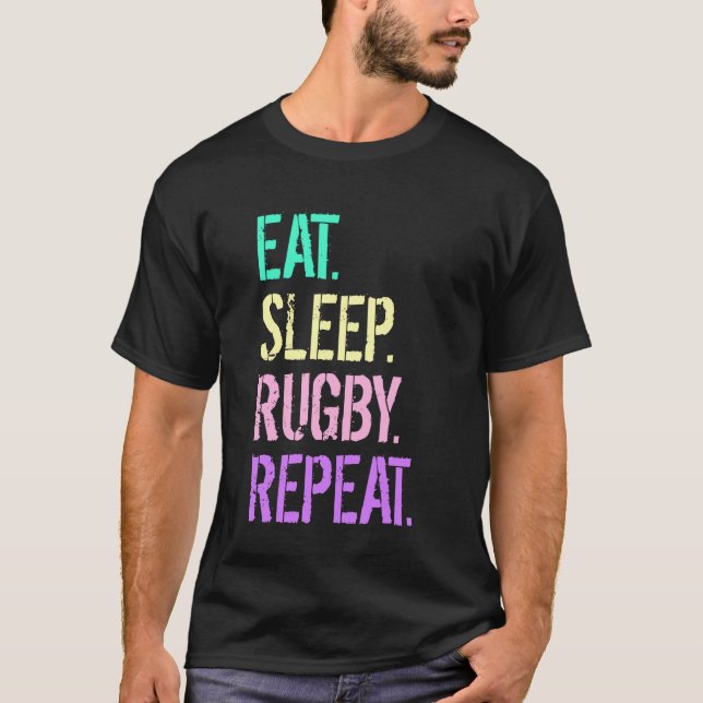 Ät Sova Rugby Upprepa T Shirt (Framsida)