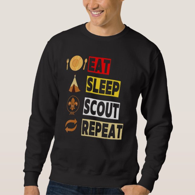 Ät Sova Scout Upprepa Unikt Scoutande   För Män Lång Ärmad Tröja (Framsida)
