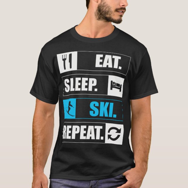 Ät Sova Ski Repetera Snö Nöje T Shirt (Framsida)