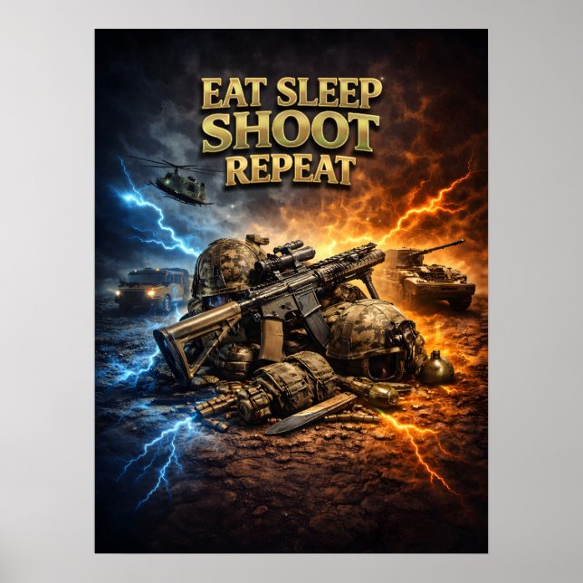Ät Sova Skjut Upprepa Poster (Framsidan)