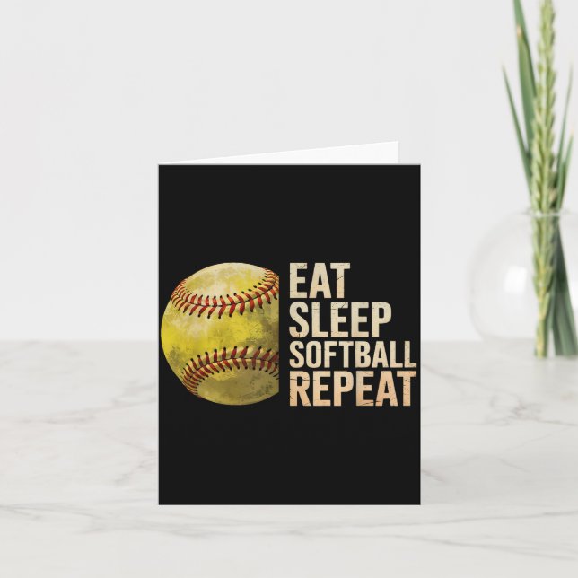 Ät Sova Softboll Upprepa Rolig Softbollsspelare Ja Kort (Framsida)