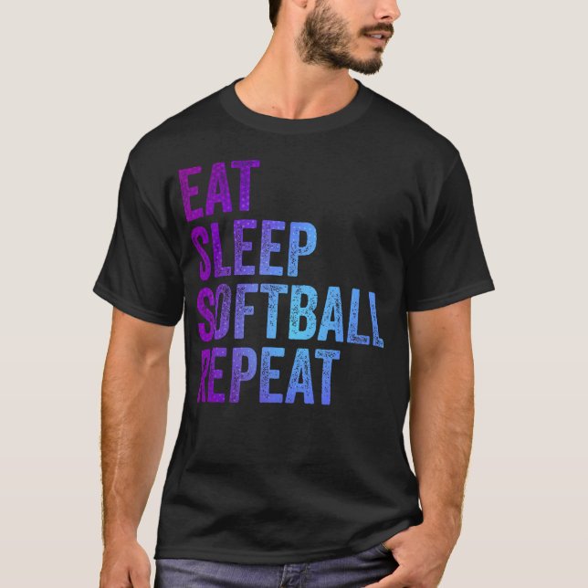 Ät Sova Softboll Upprepa T Shirt (Framsida)