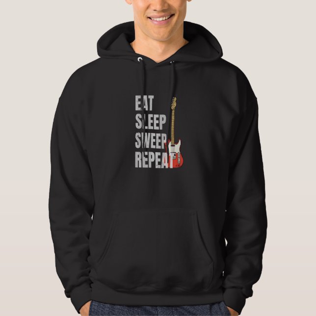 Ät Sova Sopar Upprepa Gitarrist Gitarrspelare  Hoodie (Framsida)