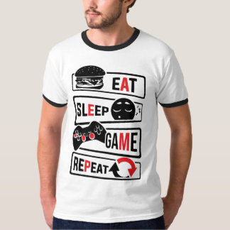 Ät Sova Spel Repetera T-Shirt | Roligt Citat för S
