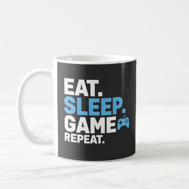 Ät Sova Spel Repris Roligt Gamer Citat Design Kaffemugg (Vänster)