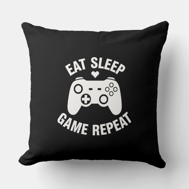 Ät Sova Spel Upprepa - Rolig Gamer Citat Design Kudde (Framsida)