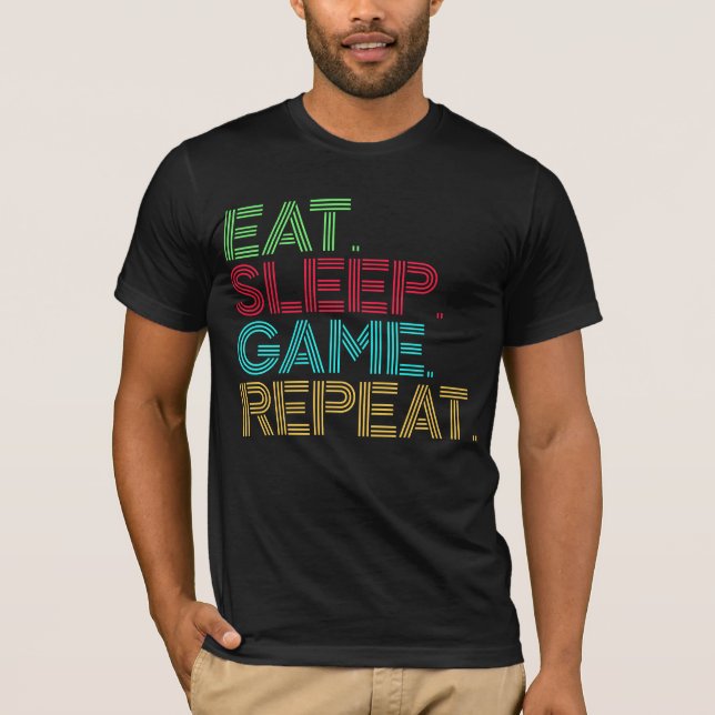 Ät Sova Spel Upprepa Roligt T Shirt (Framsida)