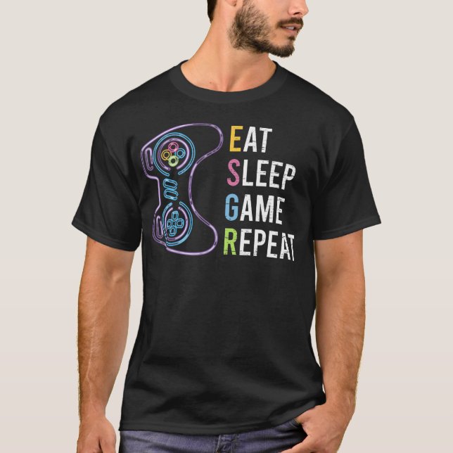 Ät Sova Spel Upprepa Spelare Video Spel En Spelare T Shirt (Framsida)