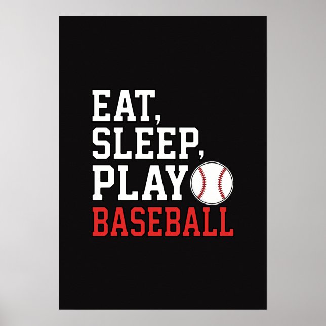 Ät Sova Spela Baseboll Roligt Baseboll Citat Poster (Framsidan)