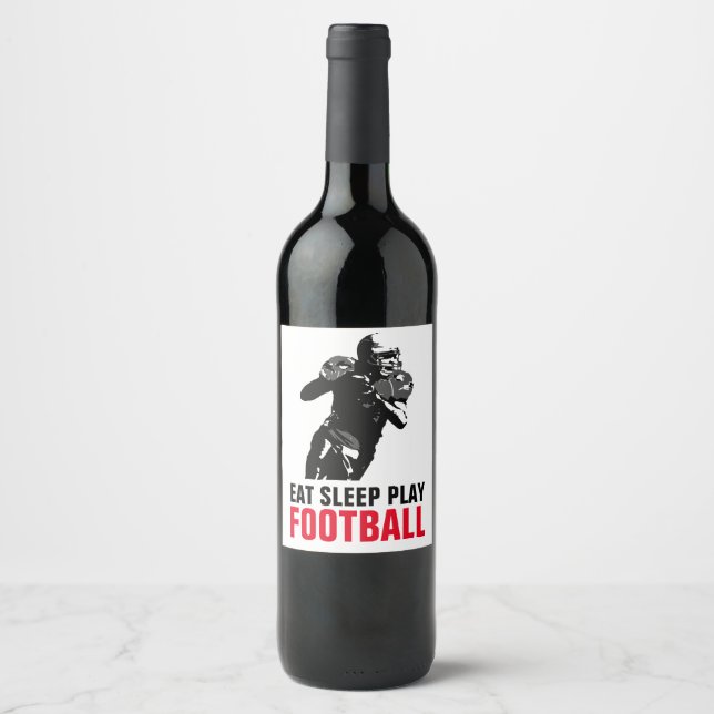 Ät Sova Spela Svart & Vit Fotboll Pop Art Vinflaska Etikett (Framsida)