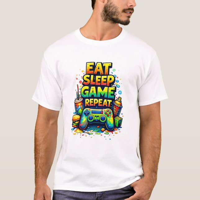 Ät Sova Spela Upprepa – Klassisk Spelarlivsstil  T Shirt (Framsida)
