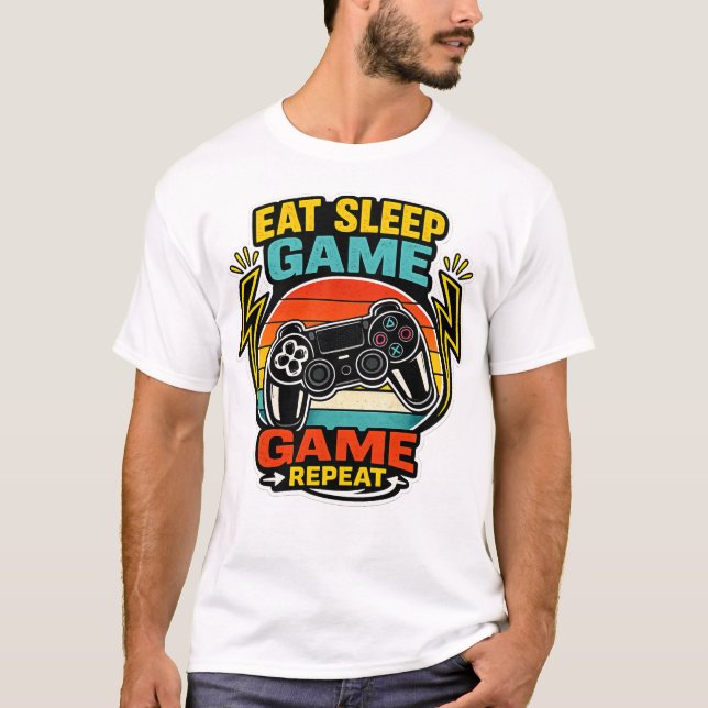 Ät Sova Spela Upprepa Retro Kontrollenhet T Shirt (Framsida)