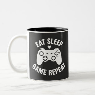 Ät Sova Spela Upprepa - Rolig Gamer Citat Design Två-Tonad Mugg