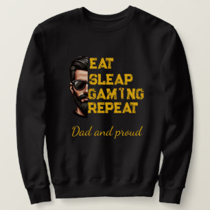 Ät Sova Spelande Upprepa Cool Gamer Art T-Shirt Lång Ärmad Tröja