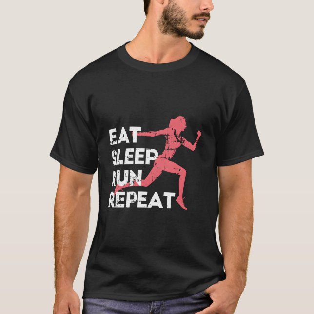 Ät Sova Spring Upprepa Friidrott Maraton Löpning T Shirt (Framsida)