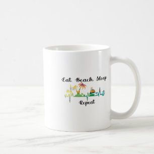 Ät Sova Strand Upprepa Sommar Tropisk Semester Str Kaffemugg