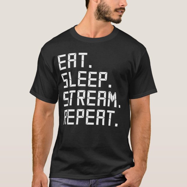 Ät Sova Streama Upprepa Rolig Spelare  Streamare V T Shirt (Framsida)