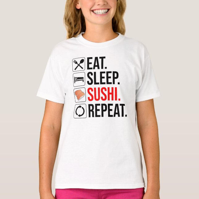 Ät. Sova. Sushi. Repetera T Shirt (Framsida)