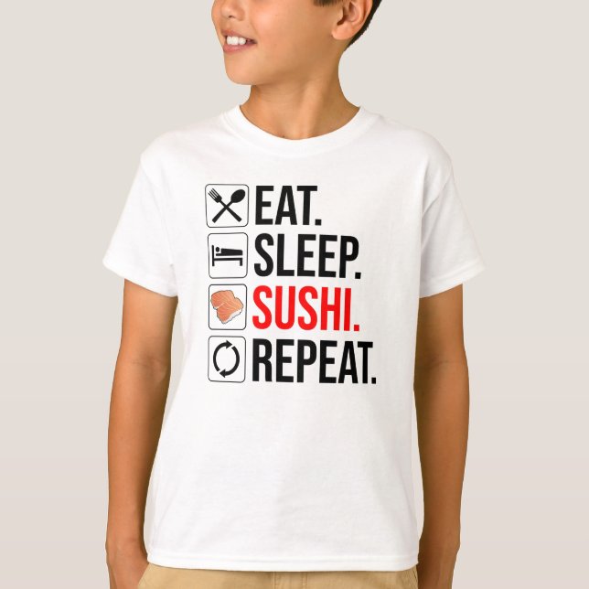 Ät. Sova. Sushi. Repetera T Shirt (Framsida)
