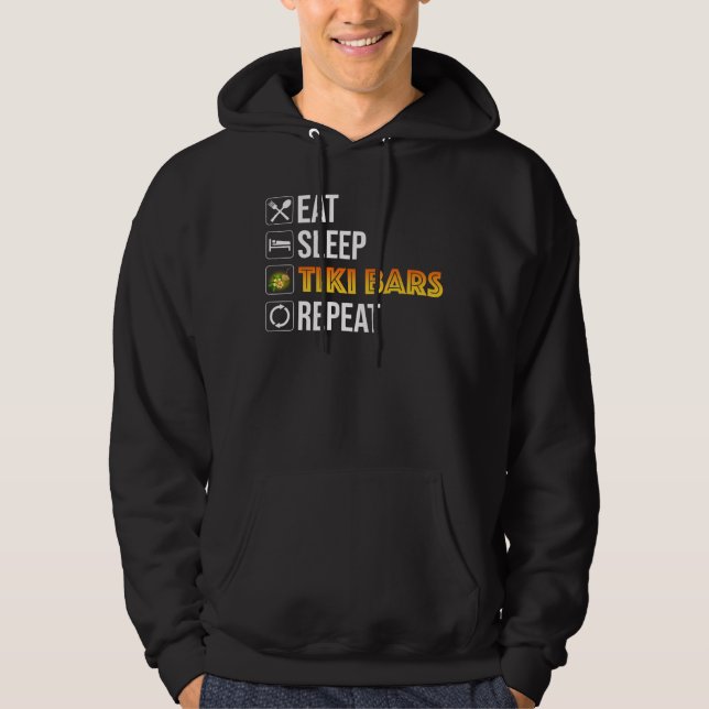 Ät. Sova. Tiki Bars. Upprepa Hoodie (Framsida)