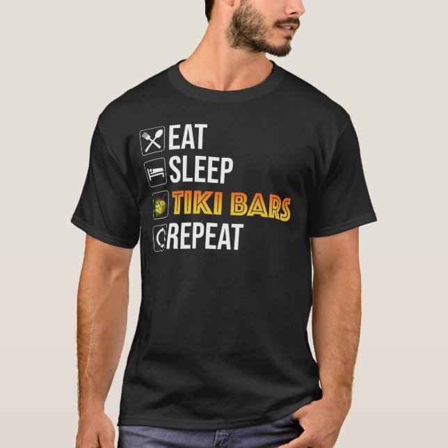 Ät. Sova. Tiki Bars. Upprepa T Shirt (Framsida)