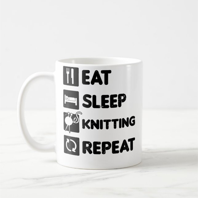 Ät Sova Upprepa Design Stickning Mormor Kaffemugg (Vänster)
