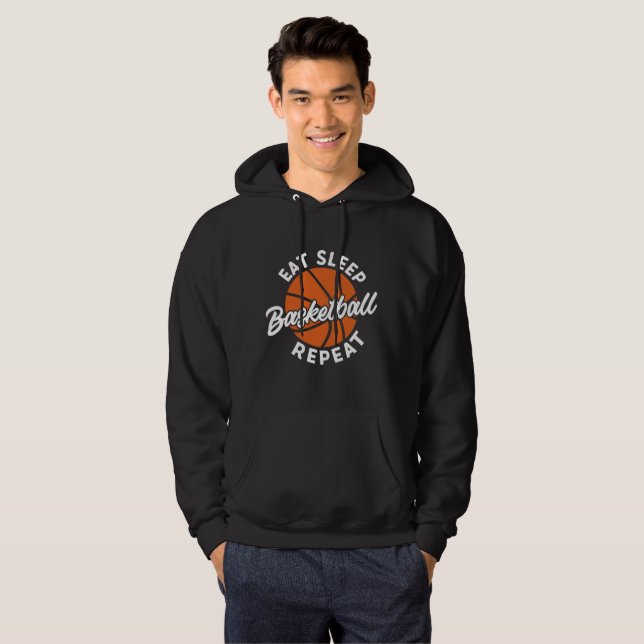 Ät Sova Upprepa Vit Basketboll Hoodie (Hel framsida)