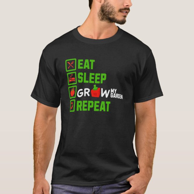 ÄT Sova Växa Min Trädgård Upprepa Pojkar Flickor S T Shirt (Framsida)