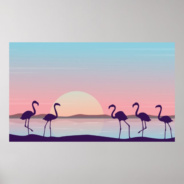 At sunrise flamingo scenery silhouettesflamingo,si poster (Framsidan)