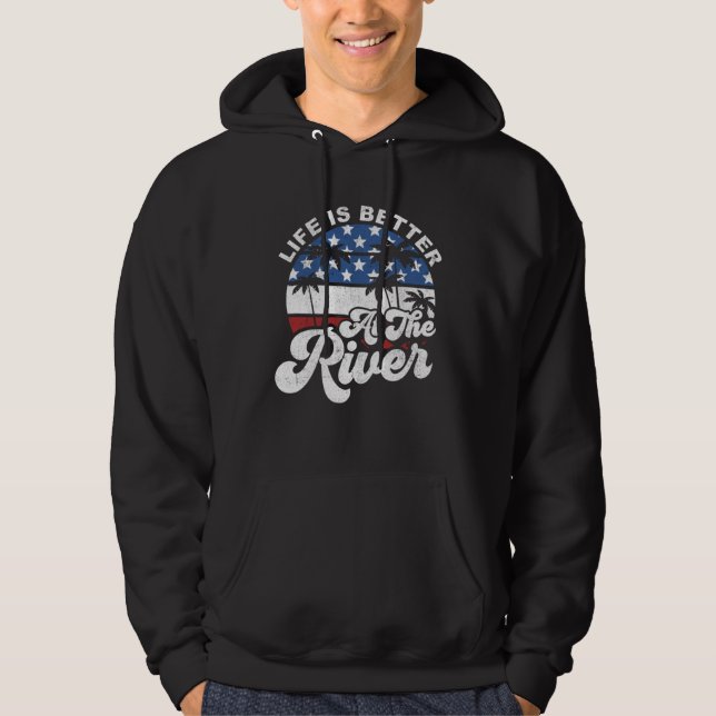 At The River 4th of July American Flag Retro Hoodie (Framsida)