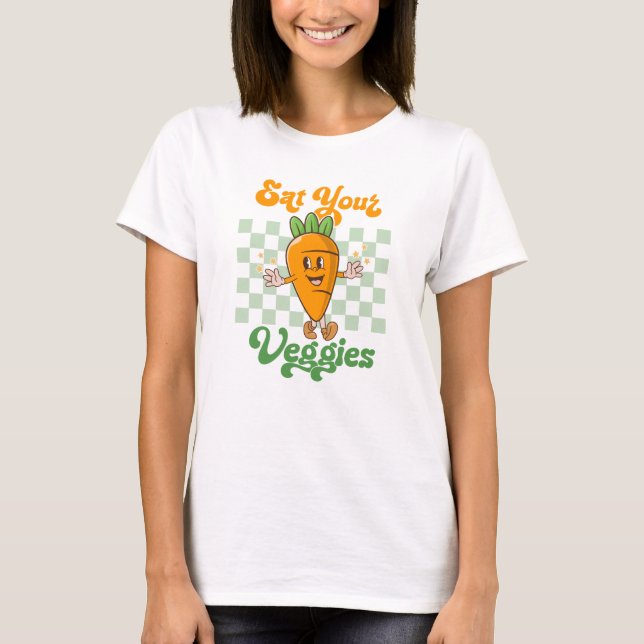 Ät upp dina Veggies Cute Retro T Shirt (Framsida)