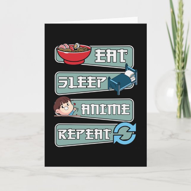 Ät viloläge Anime Upprepa japanska | Kawaii Design Kort (Framsida)