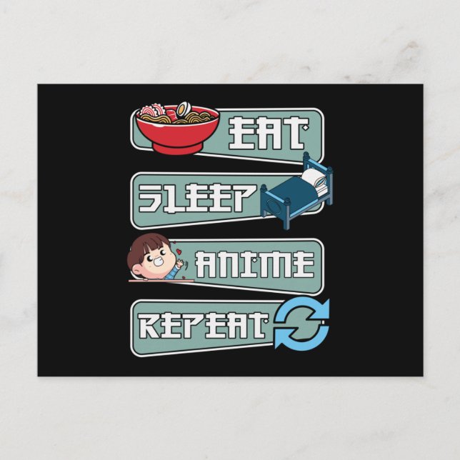 Ät viloläge Anime Upprepa japanska | Kawaii Design Vykort (Framsida)