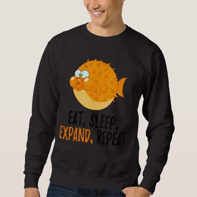 Ät, viloläge, expandera, upprepa blåfenad fisk lång ärmad tröja (Framsida)