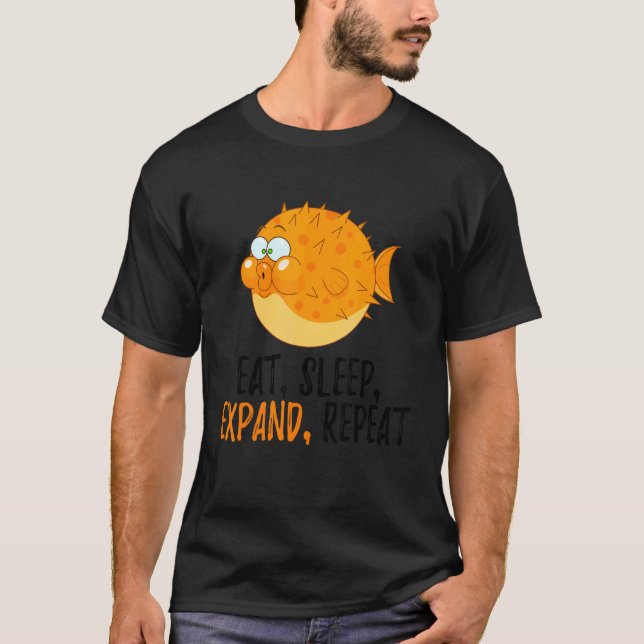 Ät, viloläge, expandera, upprepa blåfenad fisk t shirt (Framsida)